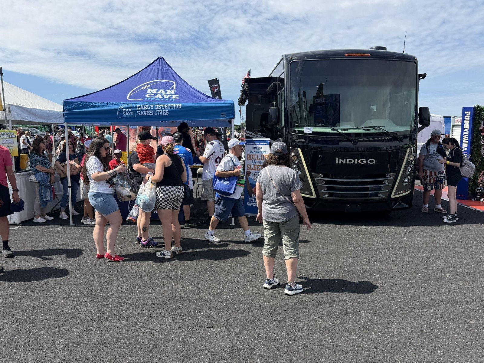 Man Cave Health volunteers offering free prostate cancer PSA screenings at Pocono Raceway during NASCAR weekend